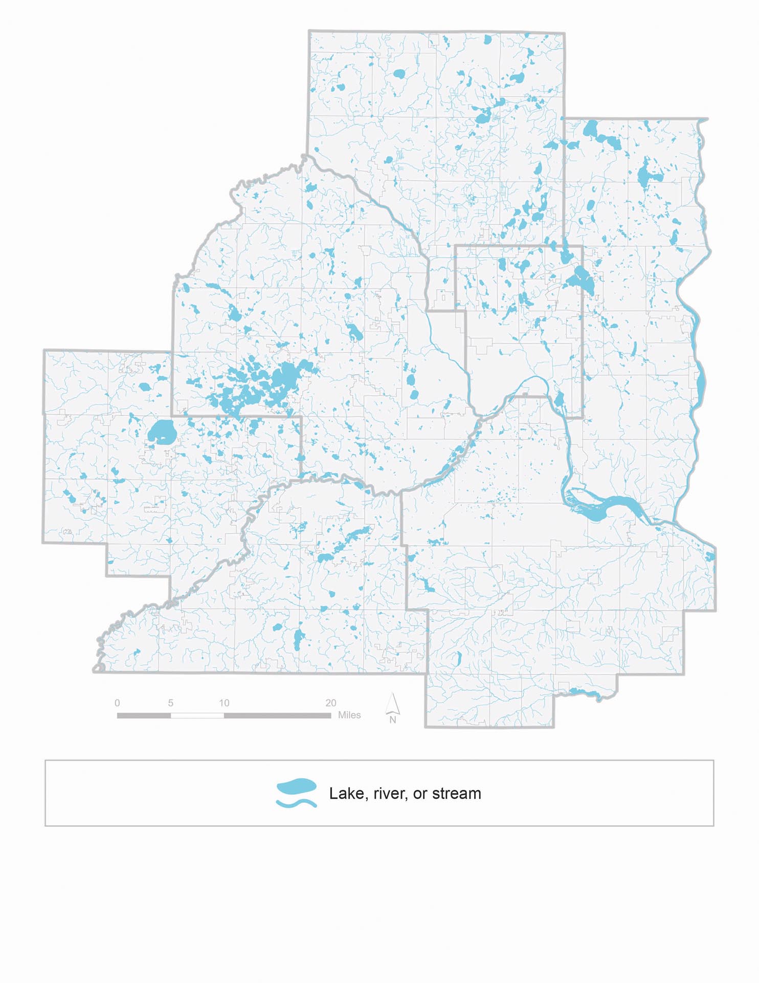 This is a map of the regional rivers, lakes and streams.